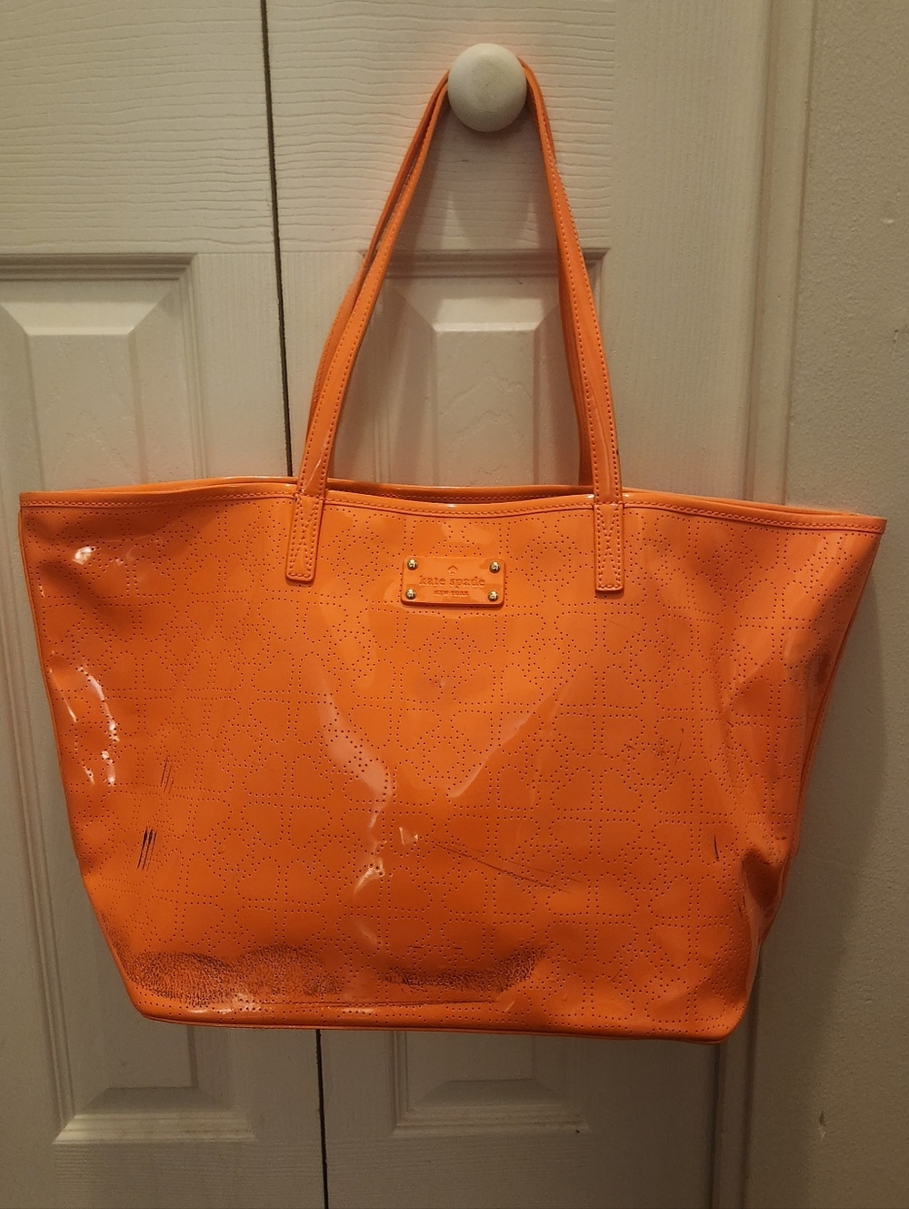 Kate Spade Neon Orange Patent Leather Large Tote